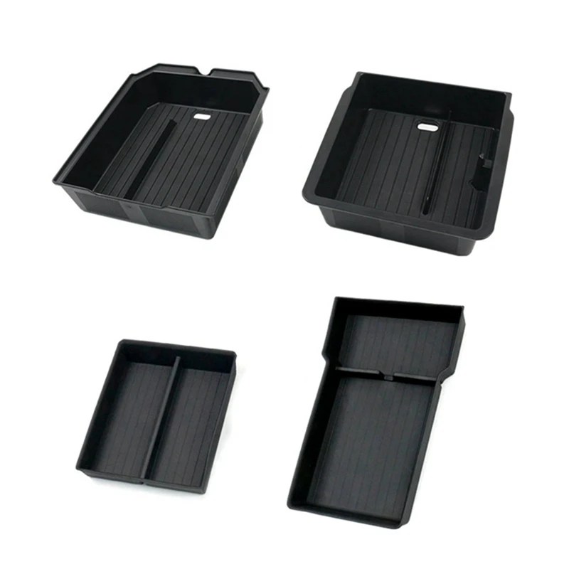 

4 PCS Center Console Organizer Lower Bottom Storage Tray Armrest Storage Box Black ABS For Tesla Model 3 Highland 2024