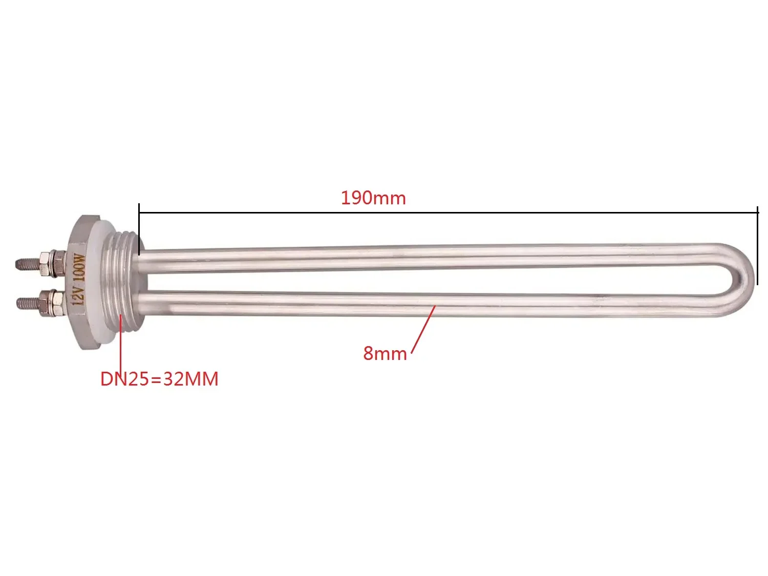 12v Heating Element DC Solar Resistance U Shape DN25 Electric Immersion Water Element Tubular Boiler Heater 100w 150w 200w