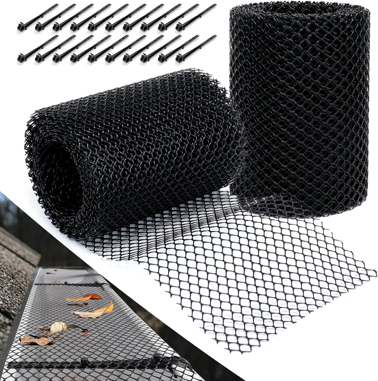 2 Packs Plastic Gutter Guards Mesh, Gutter Leaf, Twig, Branch Filter with Clips for Easy DIY Installation Leaf Protector