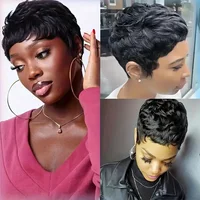 Perruques de cheveux humains droites courtes Bob couleur naturelle cheveux brésiliens Remy coupe de lutin perruque pas cher perruque de cheveux humains pour les femmes noires Misney 3