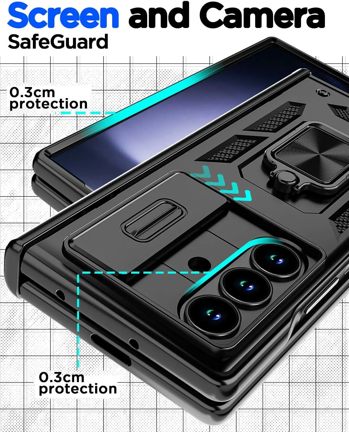 Versatile Magnetic Kickstand Ring Case - Military Grade Shockproof Protective Cover with Camera Protection