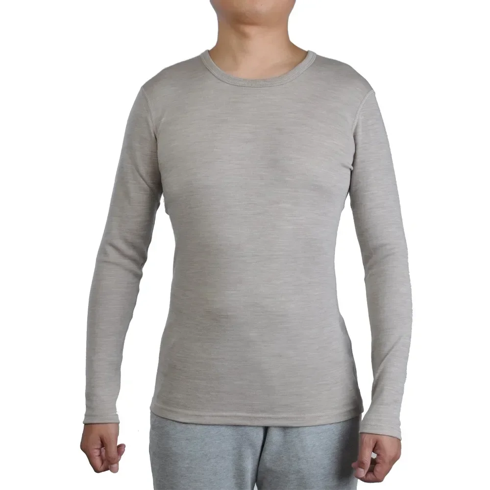 Men Pure 100% Merino Wool Winter Long Sleeves Thermal Warm Thick Sweater Underwear Thicker Tops bottom Set