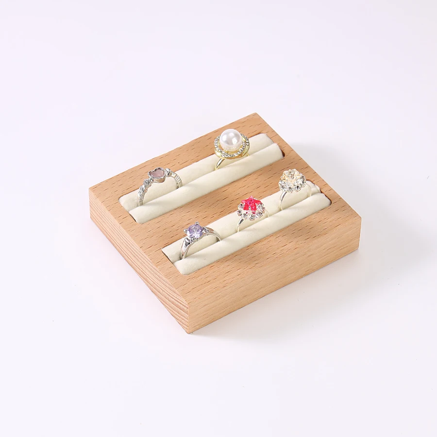 Walnut and Beech Wood Ring Display Tray, Fashionable High-end Accessory Display Stand Holder, Black Beige Ring Storage Rack