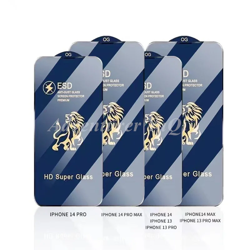 Esd Lion King Og Anti-Polvere Vetro Temperato Full Glue Hd Super Screen Protector Premium Per Iphone 14 13 12 11 Pro Max X Xs Xr 7 8