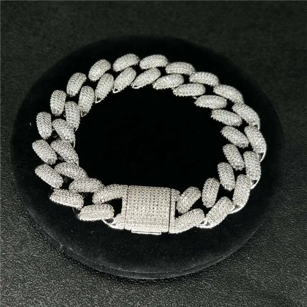 

Hip Hop 925 Sterling Silver Cuban Link Chain 18k Gold Plated Men Cuban Chains Moissanite Bracelet