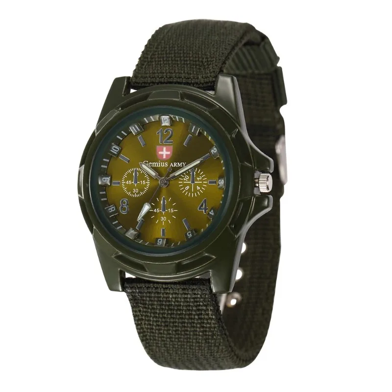 Army Green Military Sports Analog Quartz Wristwatch with Nylon Band