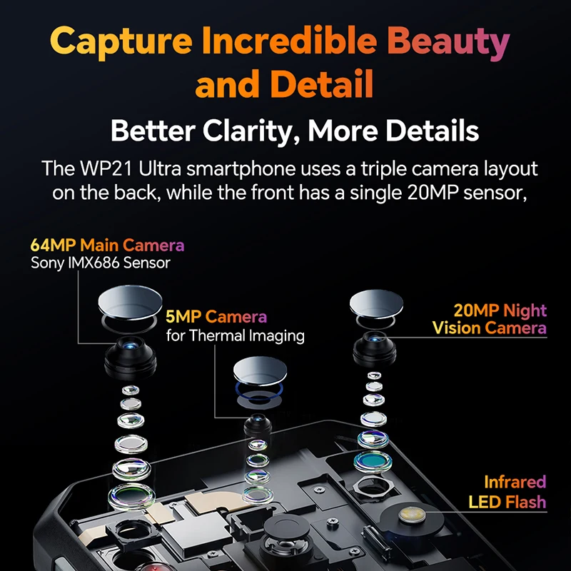 Oukitel WP21 Ultra Rugged Smartphone 9800mAh 6.78" FHD+ Cellphone 12GB 256GB Mobile Phone 64MP Camera 66W Fast Charger 5