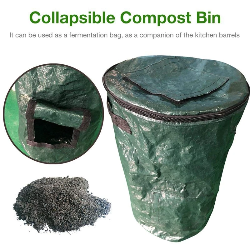 2X Collapsible Compost Bin,Yard Waste Bag, Reusable Heavy Duty Garden Leaf Waste Bag Yard Compost Bin Composting Fruit images - 6