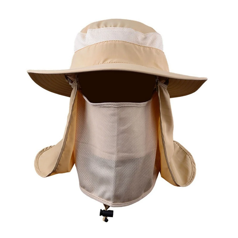 Summer 3pcs/Set Men Bucket Hat with Shawl Veil Hunting Hat Detachable 12cm Army Sun Waterproof Outdoor Camp Fishing Cap