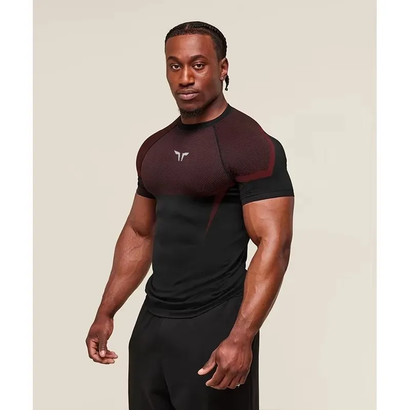 Summer men's short sleeved T-shirt sports running speed dry tight top men's fitness T-shirt training brand men's sportswear