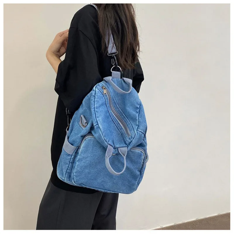 Women's One Shoulder Backpack Crossbody Bag 2024 New Denim Fabric Multi Functional Lightweight Fashionable and Large Capacity