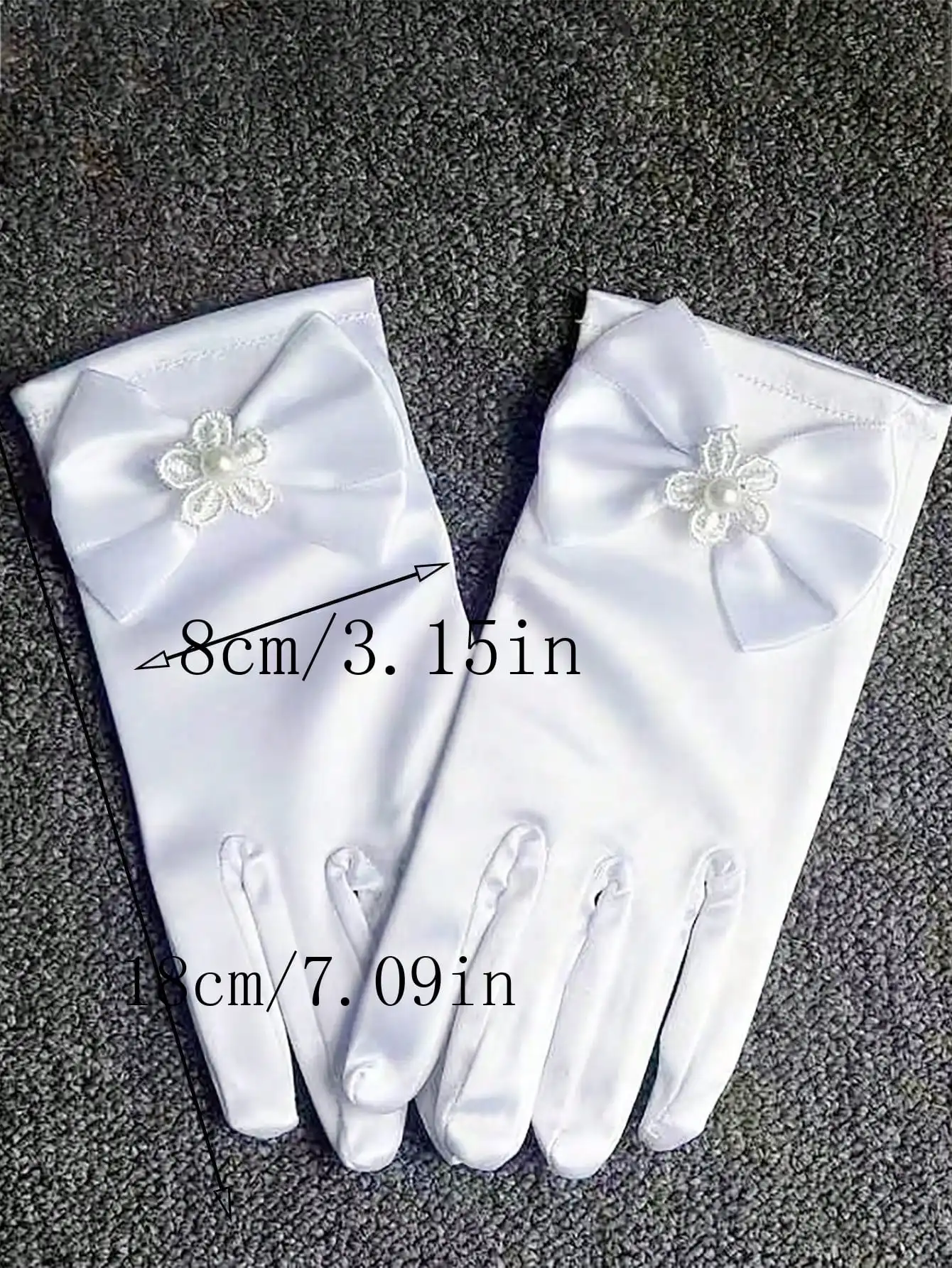 1쌍 소녀용 3-8Y 화이트 핑크 고급 새틴 리본 다섯 손가락 장갑, 웨딩 플라워 걸 무대 공연을 위한 슈퍼 스트레치
