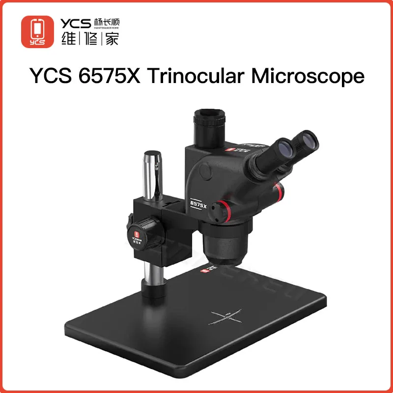 YCS HD 삼안 현미경 10x23 6.5x-75x 휴대 전화 PCB 납땜 6558-6575 시리즈 4k 카메라 LED 광원
