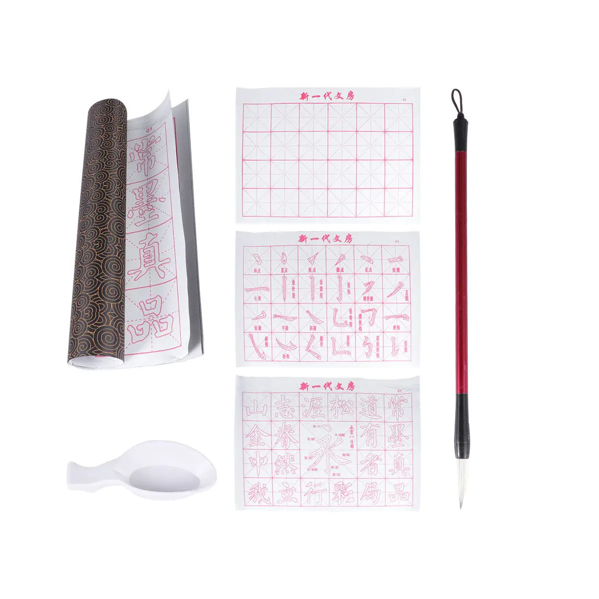 6Pcs 네 보물 서예 연습용 천 초보자를 위한 잉크 없는 물에 반응하는 패브릭 매트 브러시 페인팅 및 스트로크