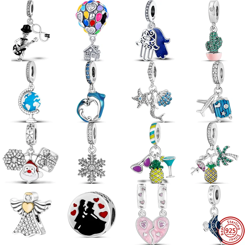 925 Silver Dolphin Mermaid Shell Pineapple Flamingo Tree Snowflake Pendant Fit Original Pandora Charms Bracelet DIY Bead Jewelry 2022 hot sale 925 silve creative unicorn bead ​fit original pandora bracelet women plata de ley silver pendant bead diy jewelry