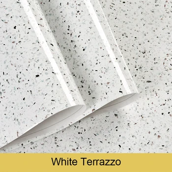 สติกเกอร์หินอ่อนห้องครัวฟิล์มกันน้ํามันเตากันน้ําความชื้น Self-Adhesive วอลล์เปเปอร์เคาน์เตอร์ตู้ Renovation กระเบื้อง 9