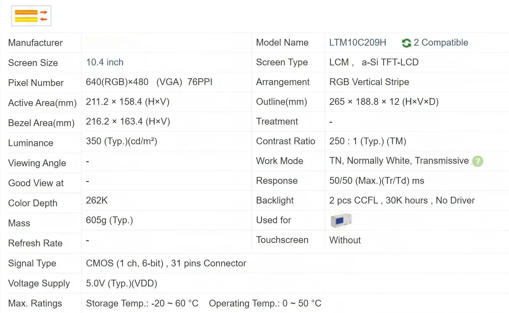 LTM10C209 LTM10C209A LTM10C209H 오리지널 10인치 산업용 LCD, 640*480, 재고 있음