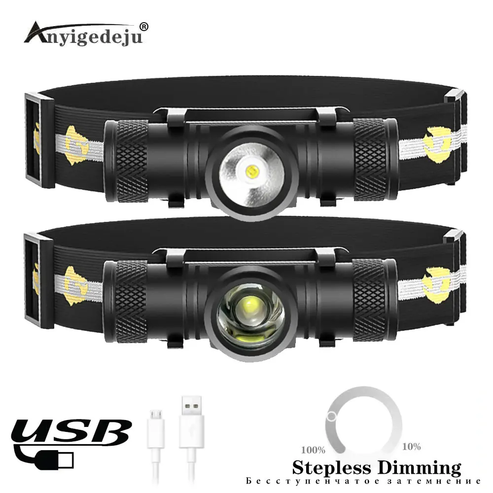 LED Mini Headlamp High Power 1000lm Headlight 18650 USB Rechargeable Head Torch Camping Hunting Waterproof Flashlight