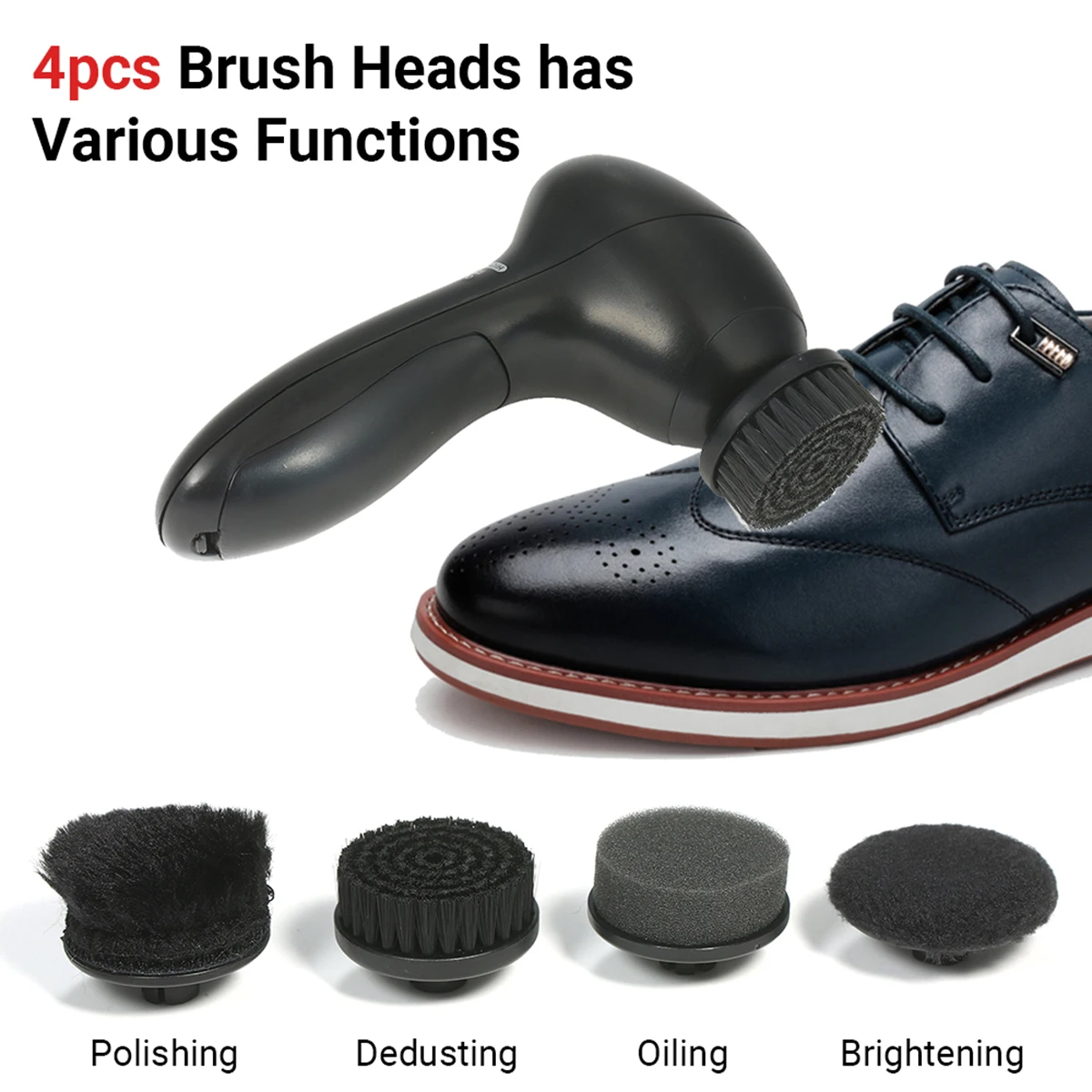 Mini Handheld Electric Shoe Brush Shoe Shine Polisher Kit Polisher Dust Cleaner with 4 Brush Heads Leather Care Kit
