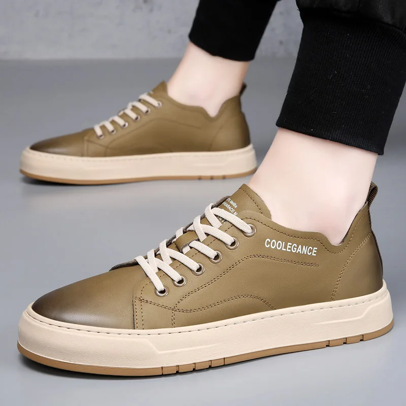 

2023 New Arrival Leather Shoes For Men Khaki Gray Casual Sport Shoes Comfortable Flats Men Shoe Fashion Walking Shoes Man