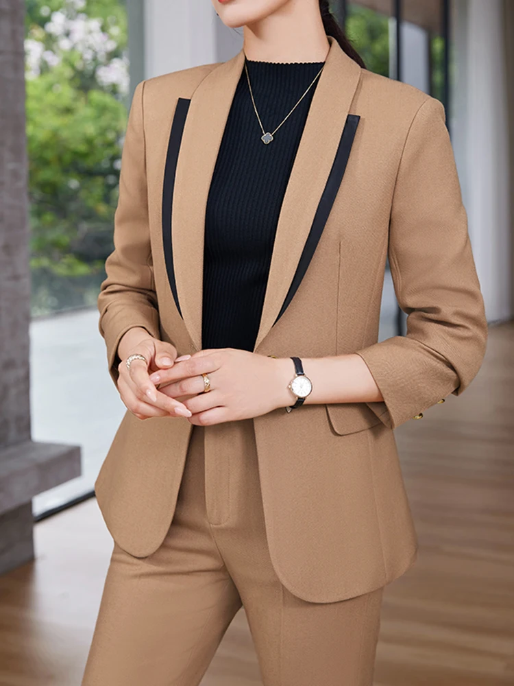 QOERLIN Patchwork Blazers Coat Women Elegant Stylish Clothing 2023 Autumn Winter Female Business Suit Ladies Jackets Fashion