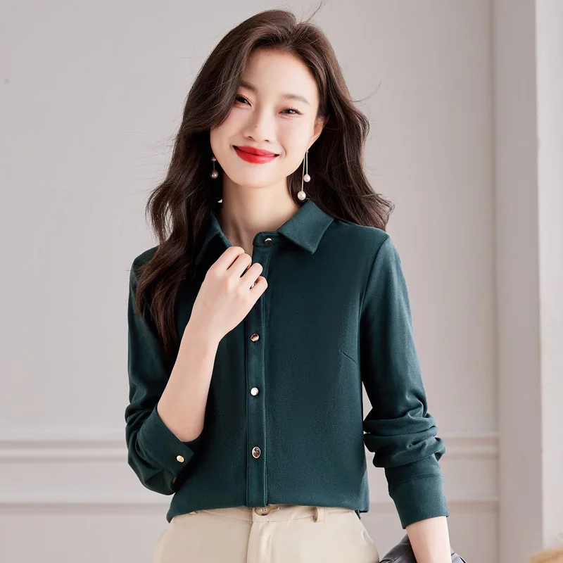 

Early Spring Women Solid Vintage Fashion All-match Shirts Office Lady Long Sleeve Simple Casual Daily Commuting Blouses Top