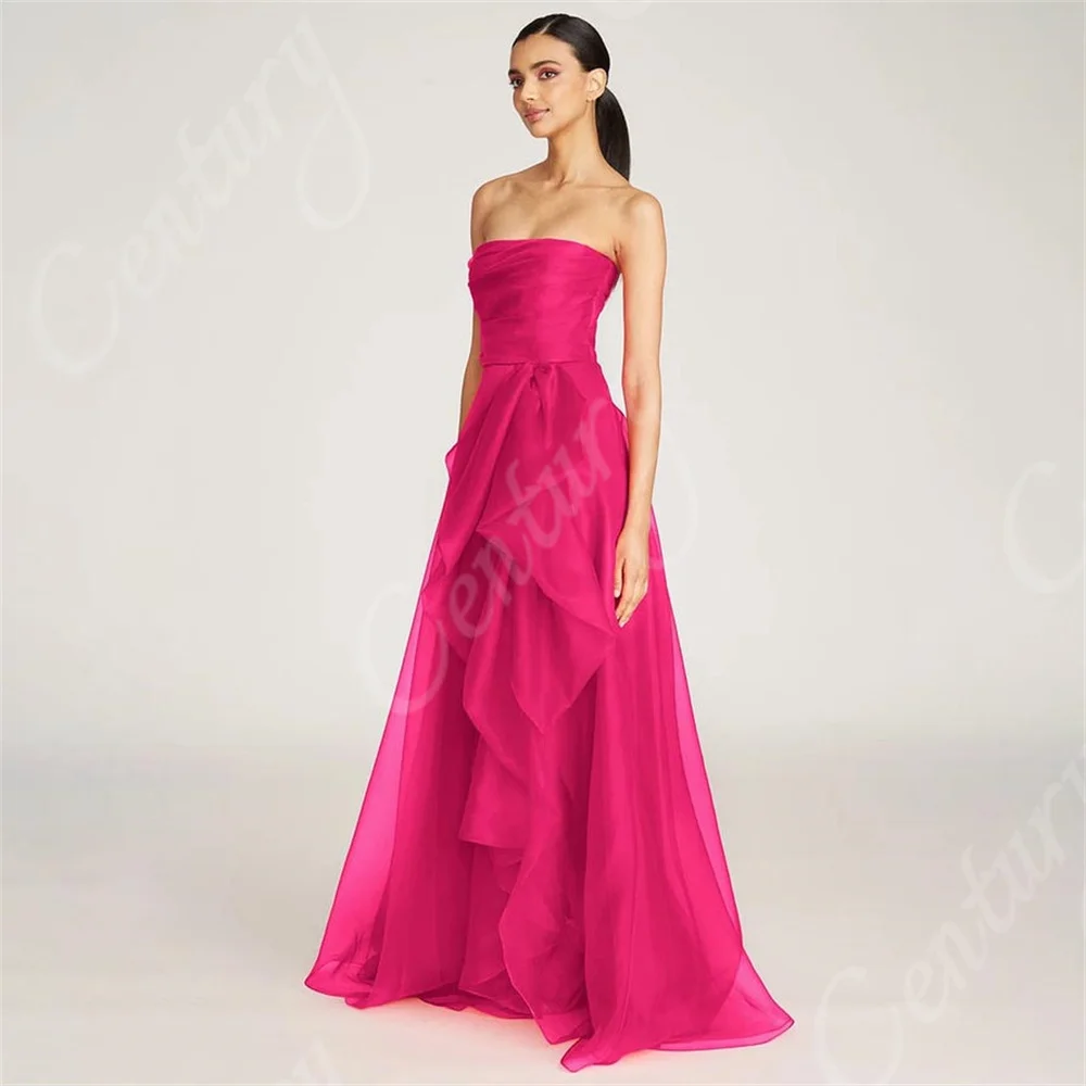 Sexy Strapless Corest Women's Prom Dress High Slit A Line Celebrity Dresses Evening Dress Tulle Ruched Pleated Formal Party Gown