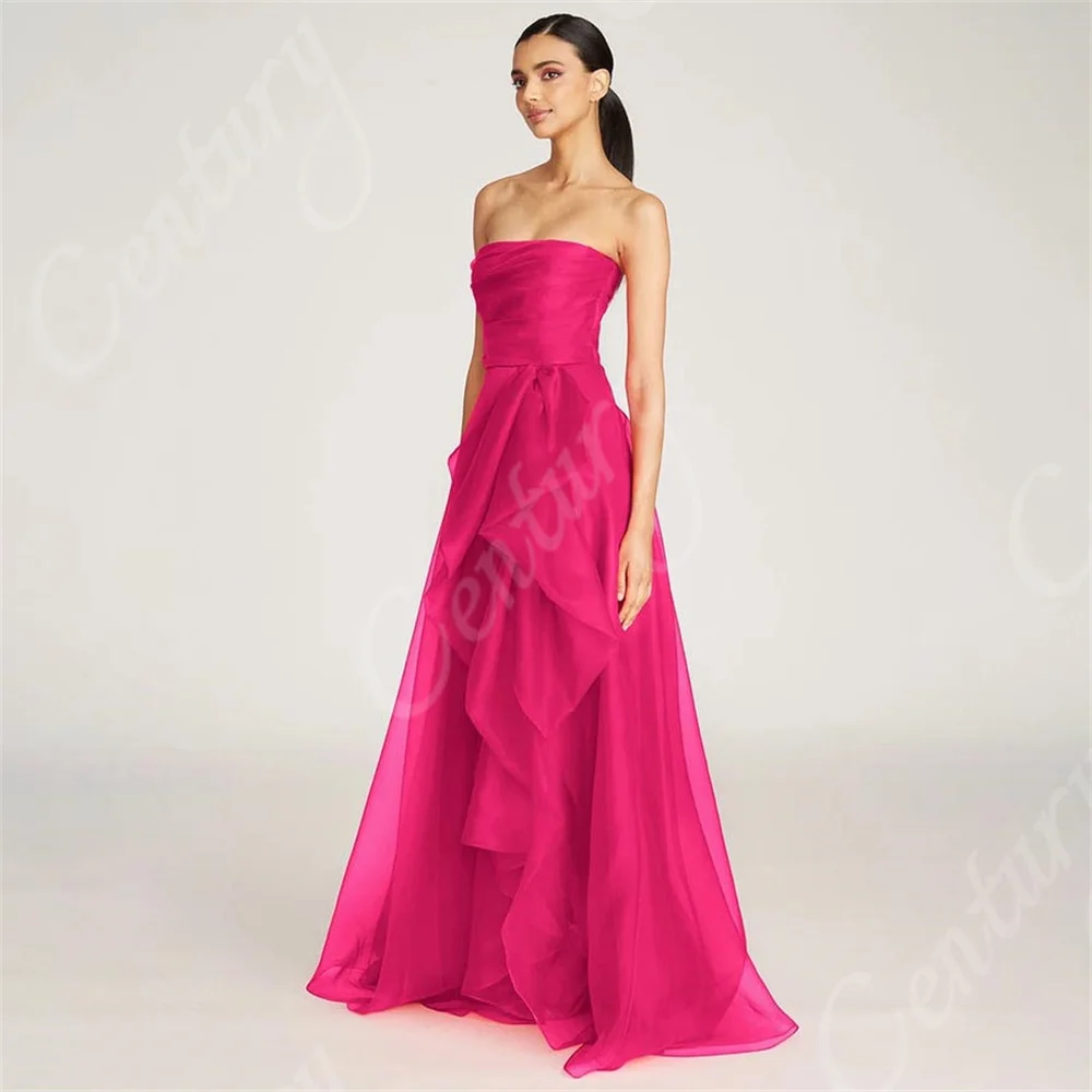 Sexy Strapless Corest Dames Prom Dress High Split A Line Celebrity Jurken Avondjurk Tule Ruches Geplooide Formele Feestjurk