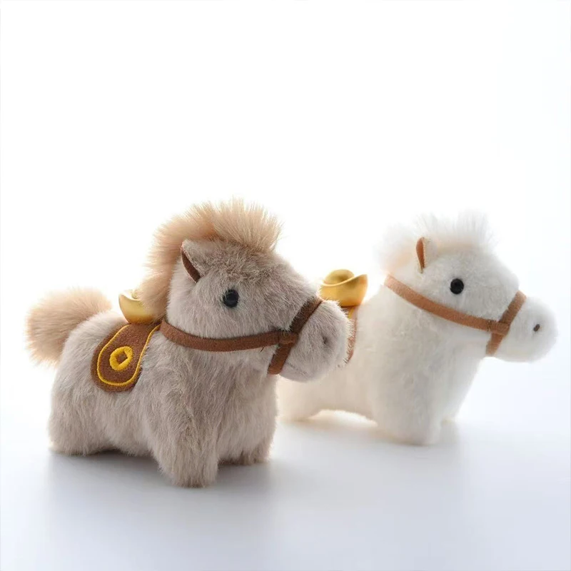 1Pc kawaiiHorse 귀여운 새해 플러시 키 체인 펜던트 인형 펜던트 미니어처 말 그림자상&