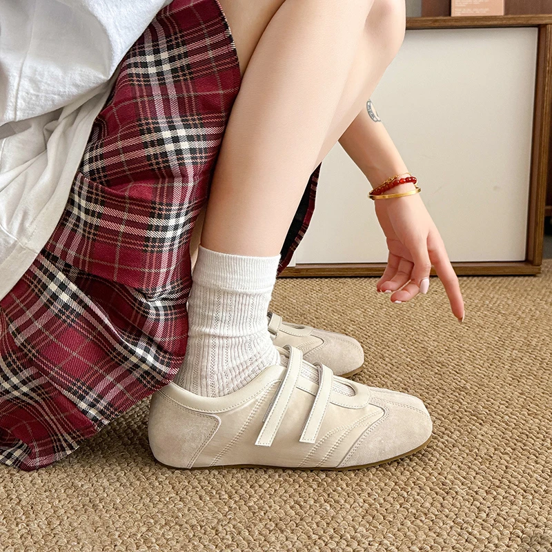 Aphixta Hook Loop Flat With Flats Shallow Elegant Women Flat Shoes Blue Suede Upper Loafers Mary Janes Shoes Casual Footwear