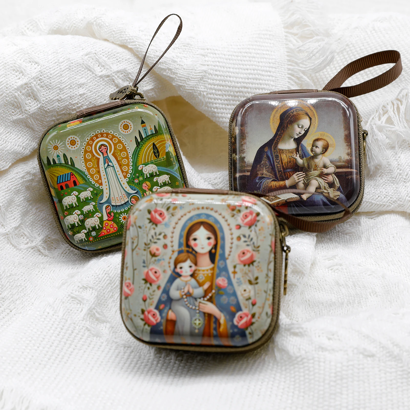 Jewelry Storage Box 7x7cm Virgin Mary Jesus Prayer Rosary Bag Religious Articulos Religiosos Catolico