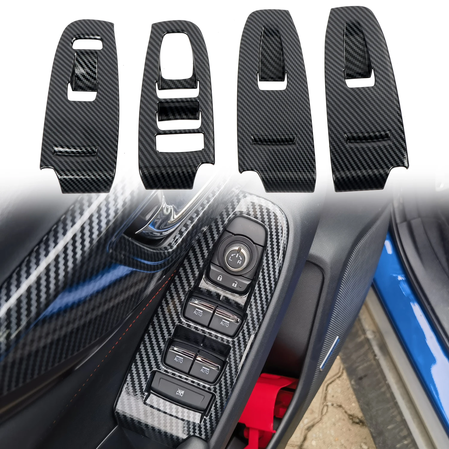 ABS Carbon Fiber Car Window Switch Lift Buttons Cover Trim Sticker for