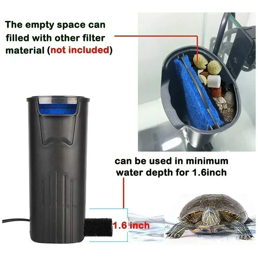 Low Water Level Fish Tank Filter Multiple in One Turtle Hanging Built-in Waterfall Filter Plastic Cleaning Water Pump Strong