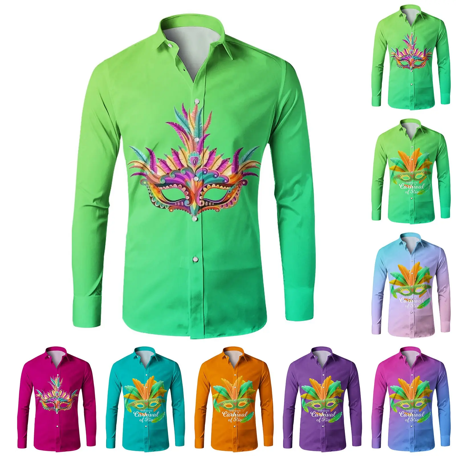

Men's Fashion Casual Personality Carnival 3D Digital Printed Lapel Long Sleeve Shirt Solid Shirts Fashion Shirts Tops