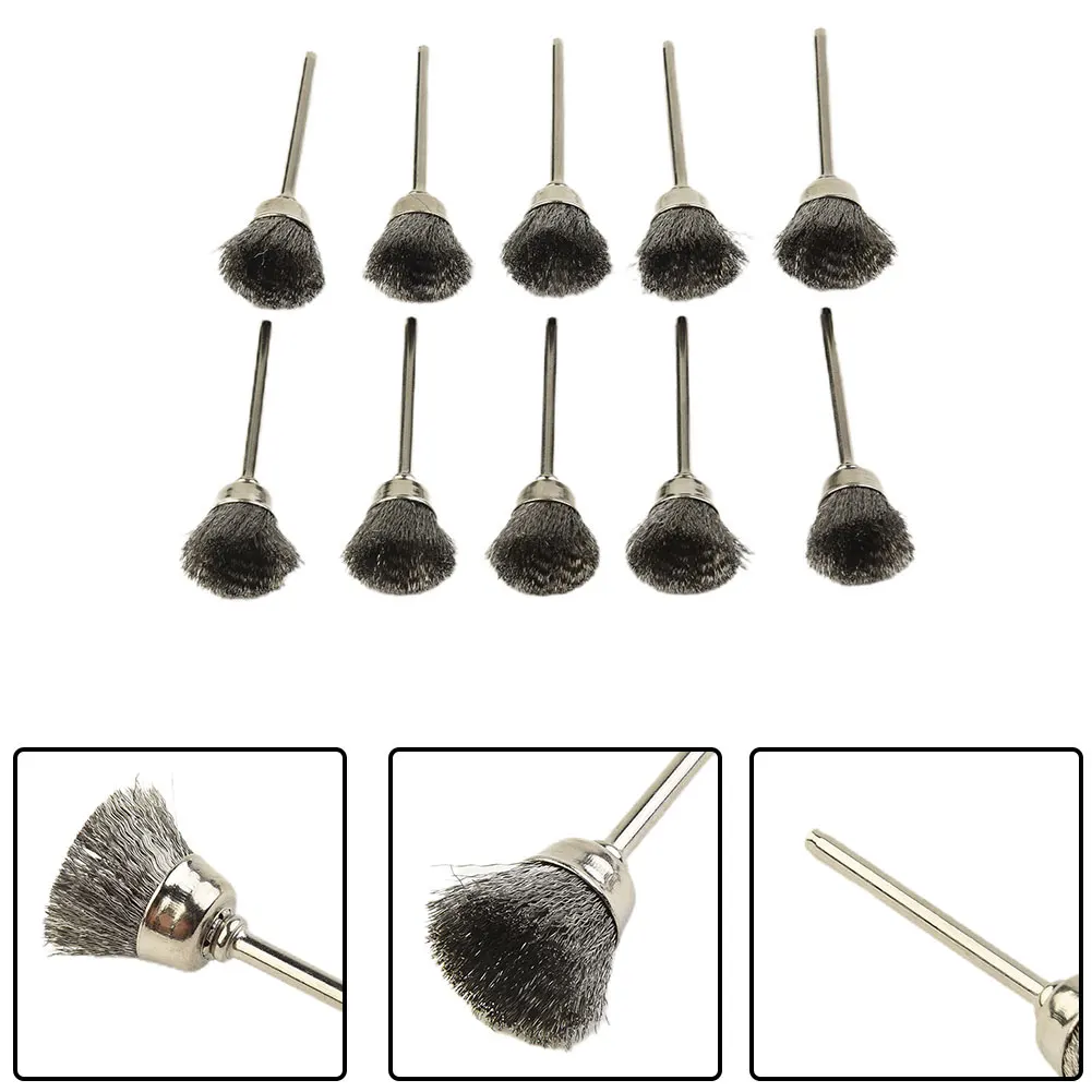 10pcs Mini Wire Brush Brushes Brass Cup Wheel For Grinder Or Drill Set Stainless Steel Power Tools Accessories Repairing