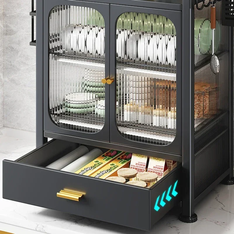 Carbon Steel Simple Cabinets for Household Dust-proof Drainable Sideboards with Drawers Nordic Light Luxury Cabinet for Kitchen