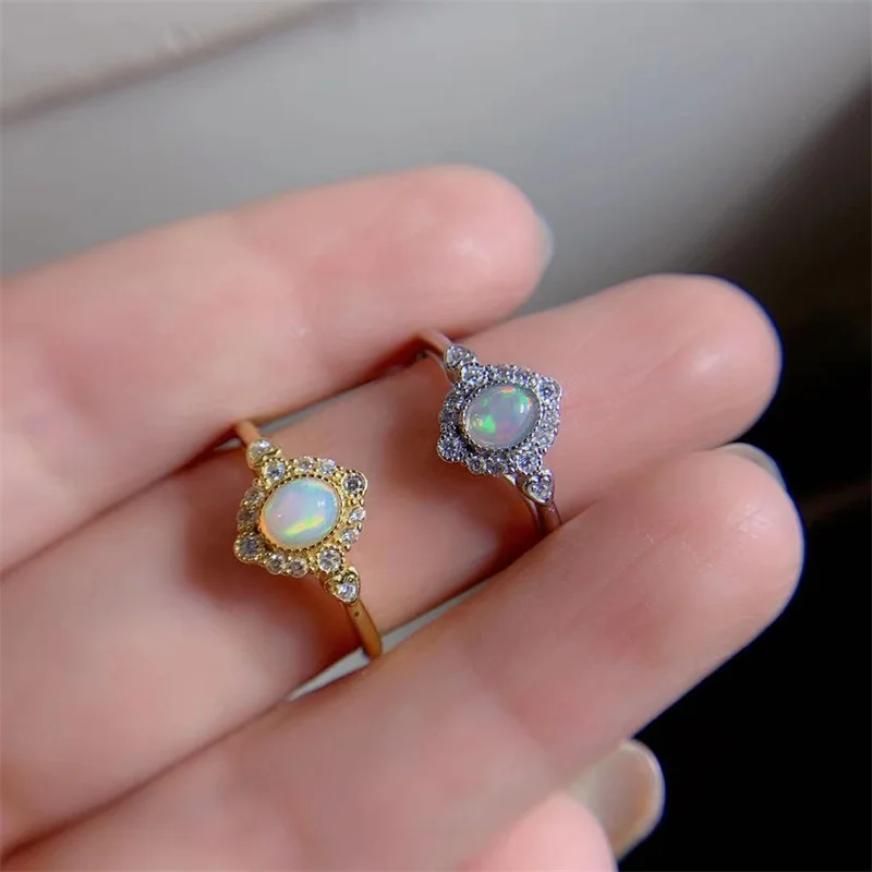 

Wedding Ring for Women Real 925 Orinigal Sterling Silver Natural Opal with Certificate