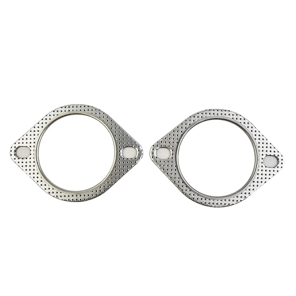 2Pcs 76mm Car Sliver Exhaust Gasket Flange 2 Bolt 3" Inch Downpipe Metal Multi Layer Reinforced Gasket exhaust gasket