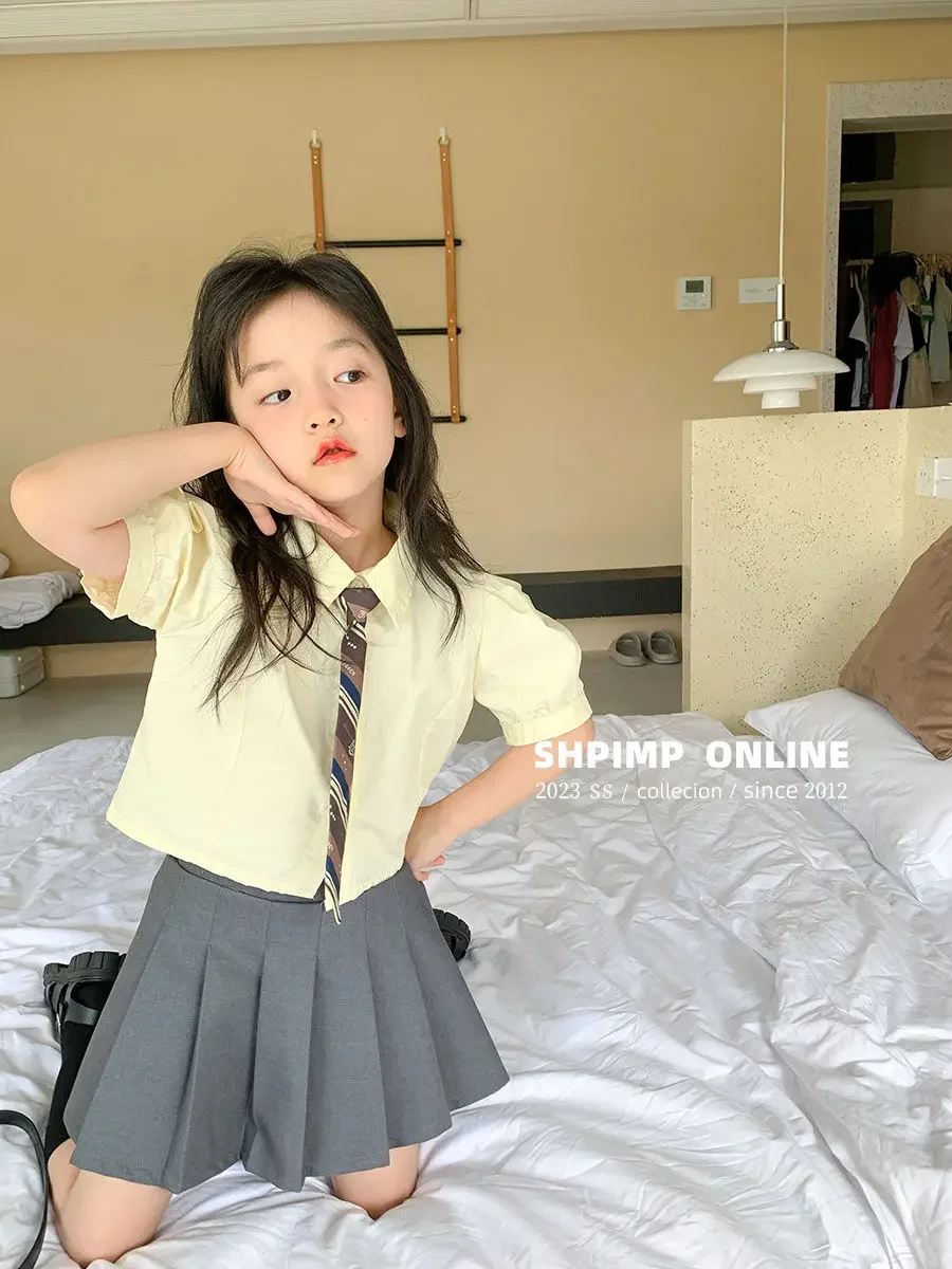 여아용 여름 세트, JK 유니폼, 어린이 아카데미 스타일, 백 플리츠 짧은 치마 넥타이, 새로운 유행