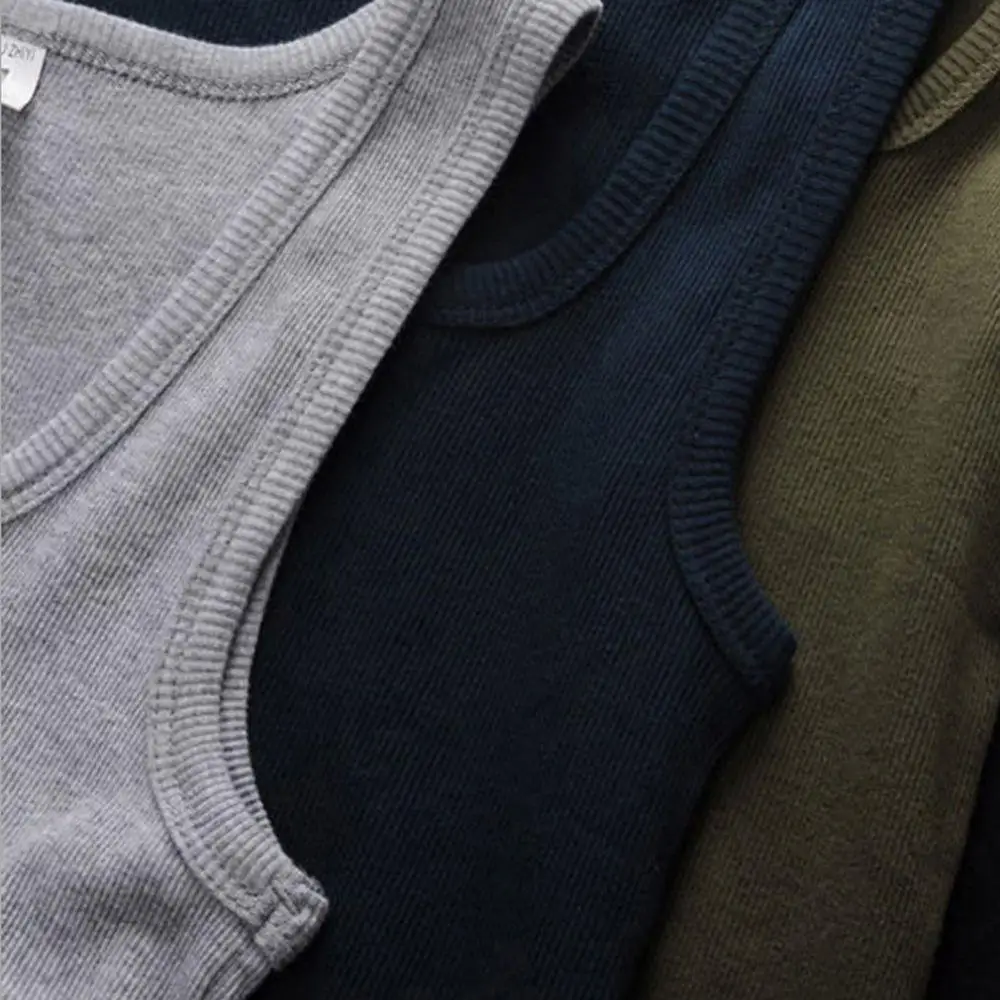 3Pcs Men's Cotton Sleeveless Vest Young Men's Wide Shoulder Sports Fitness Slim Top Solid Color Casual Tight Vest Undershirts