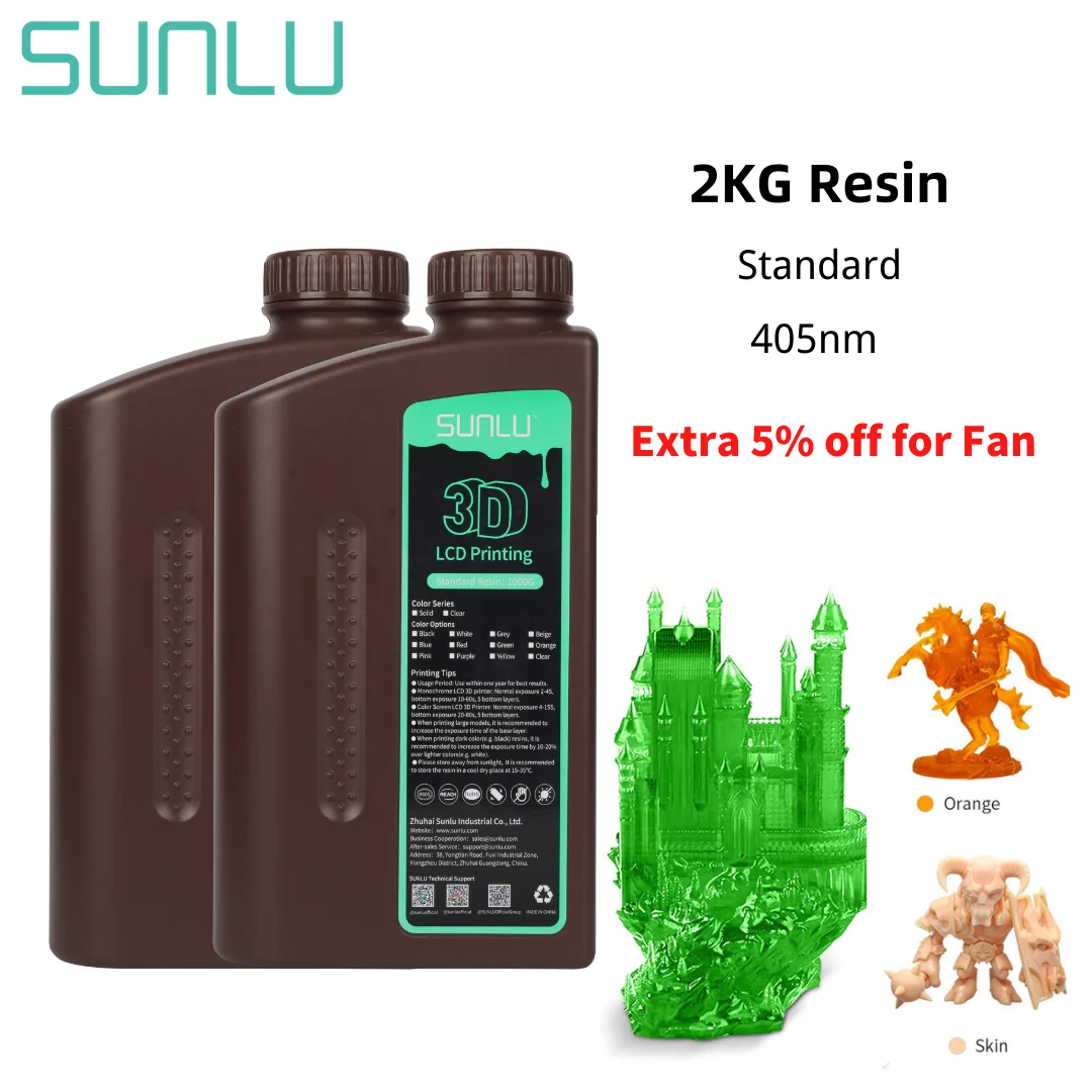 Resina SUNLU Per Stampanti 3D LCD - 405nm UV 1000g Nero Basso Restringimento