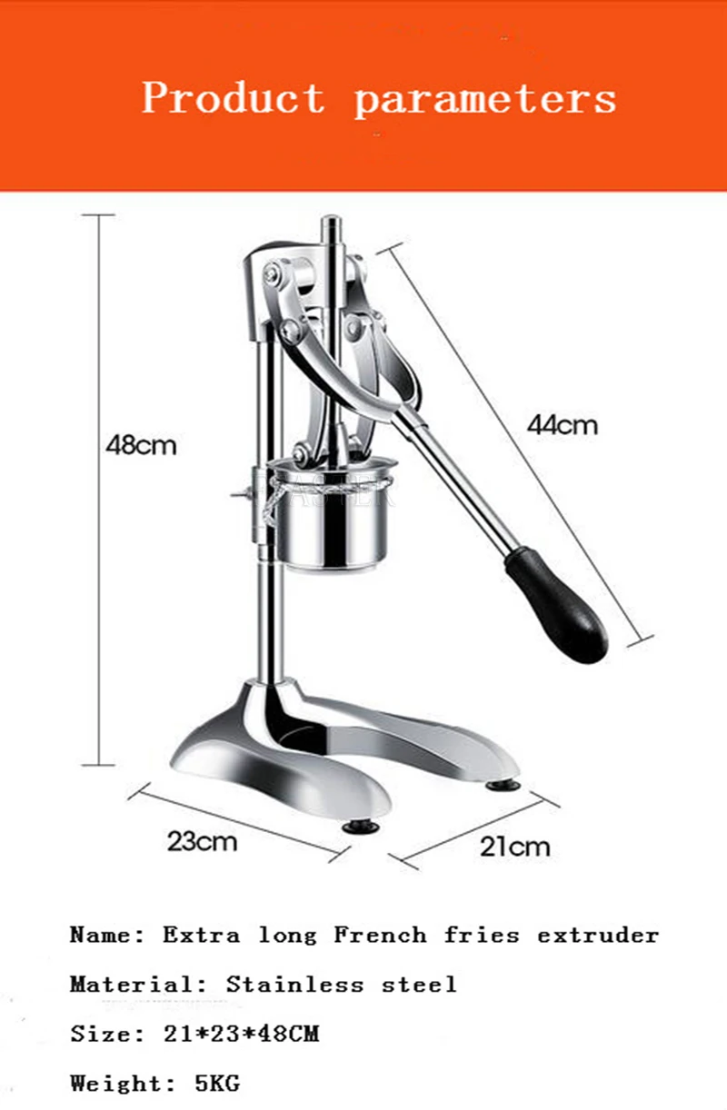 Manual 30cm French Fries Maker Long Potato Squeezers Machine Footlong Super Big Chips Making Machines Special Kitchen Extruders