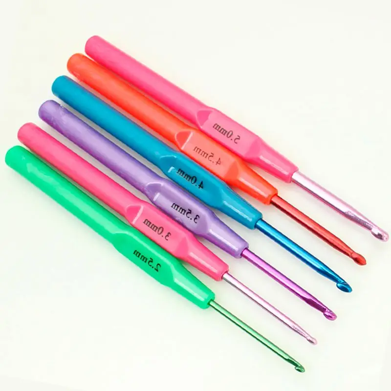 6Pcs Metal Aluminum Crochet Hooks Durable Knitting Needles Set High Quality Sewing Tools For Yarn Thread Accessories