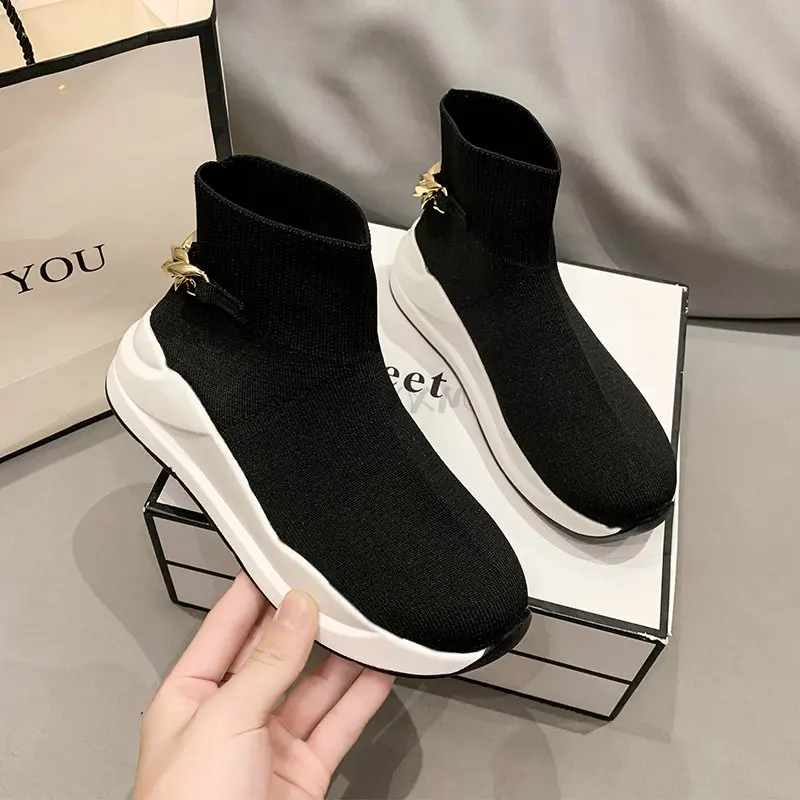 

Brand Socks Sneakers Slip on Women Running Shoes Lightweight High Top Sports Shoes for Woman 2023 New Knitted Zapatillas Mujer