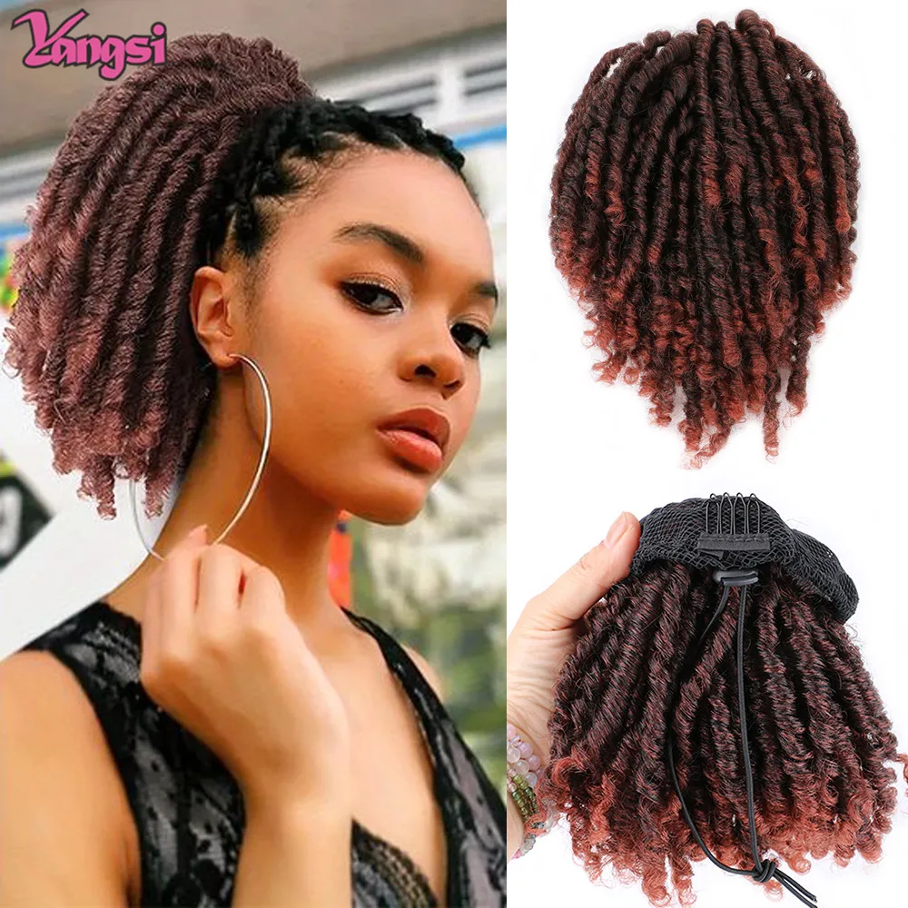 Afro Drawstring Ponytail Dreadlocs Ponytail Drawstring Afro Puffs Curly Extension For Women Synthetic 6 Inch Grey Curly