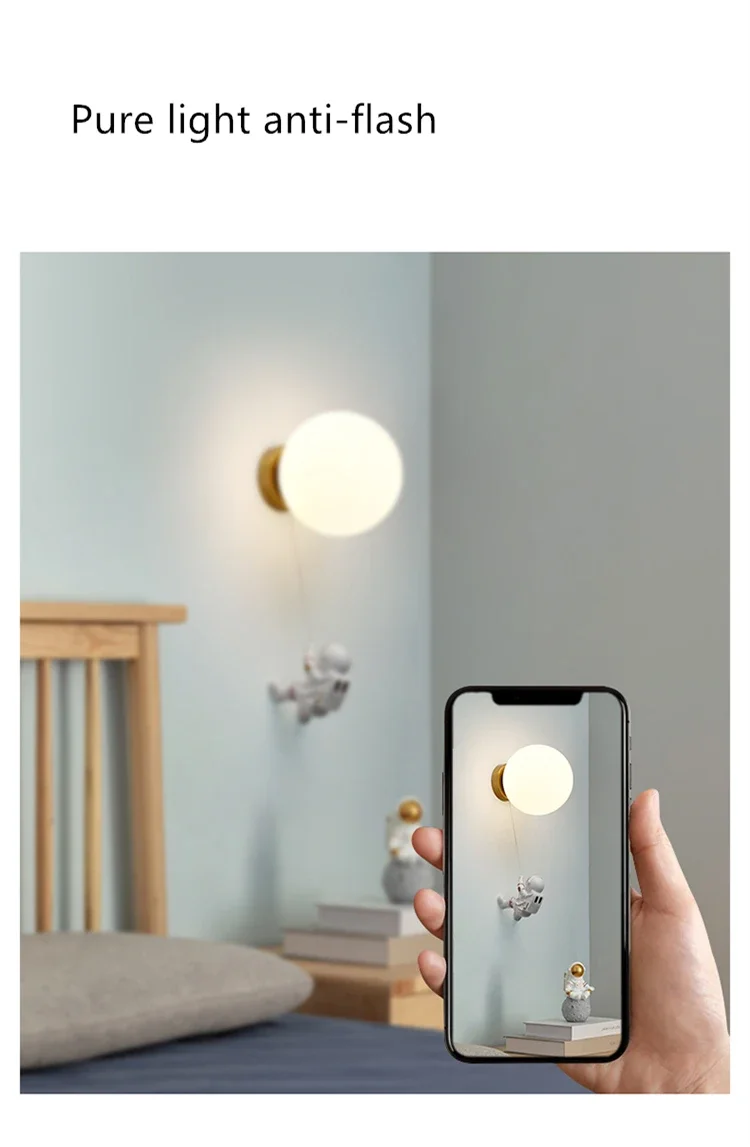 Description Picture 4 of itemChildren's Room Moon LED Wall Lamp Modern Minimalist Creative Astronaut Copper Cartoon Boy Bedroom Bedside Background Wall Lamp