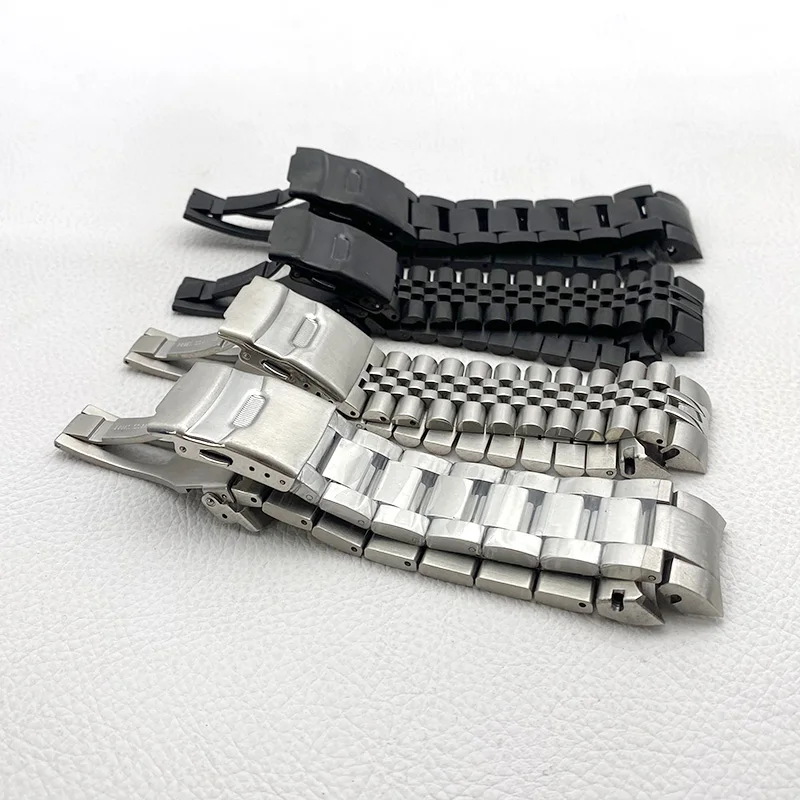 Stainless Steel 22mm Watch Bracelet with Deployment Folding Buckle and Solid Arc Ends