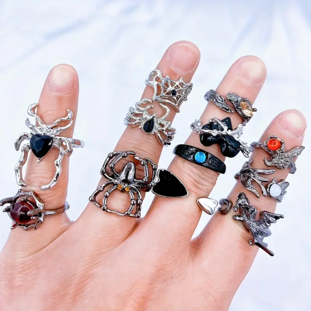 10/20Pieces Retro Gothic Spider Butterfly Halloween Ring Set For Women Men Mix Style Vintage Jewelry Party Gifts 4