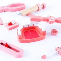 Wooden Pretend Play Doctor Toys Kids Role-playing Games Simulation Dentist Bag Set Stethoscope Teeth Model Educational Toy Gifts 2