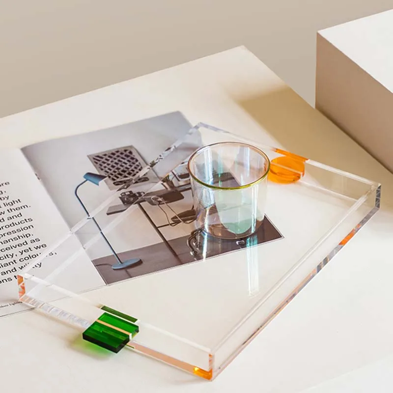 High-end Fashion Acrylic Transparent Water CupTray Teacup Storage  Creative Simple Modern Trays Decorative Household Rectangular 2